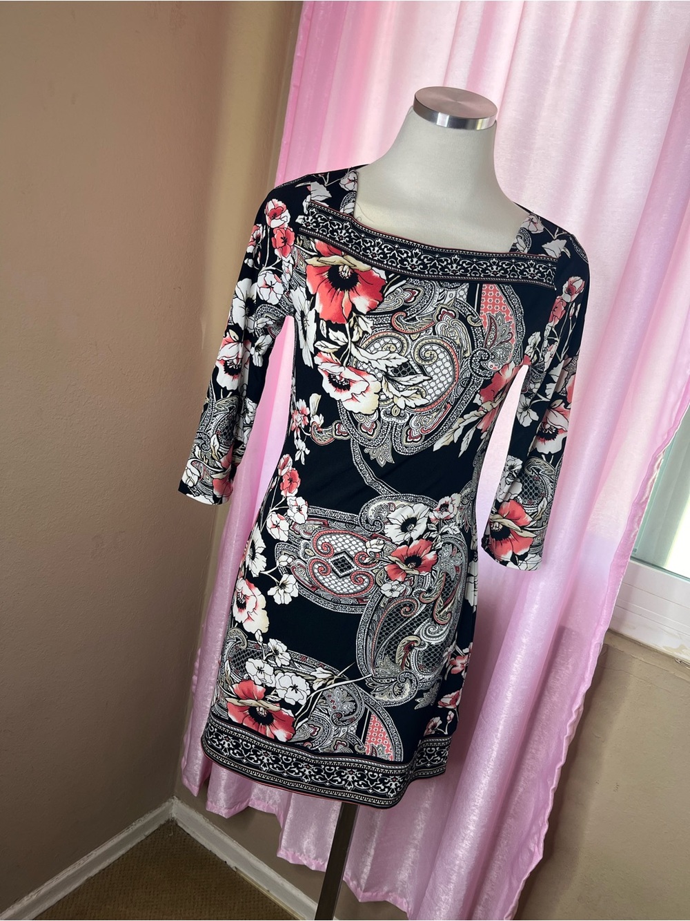 White House Black Market Black Floral Paisley Midi Dress